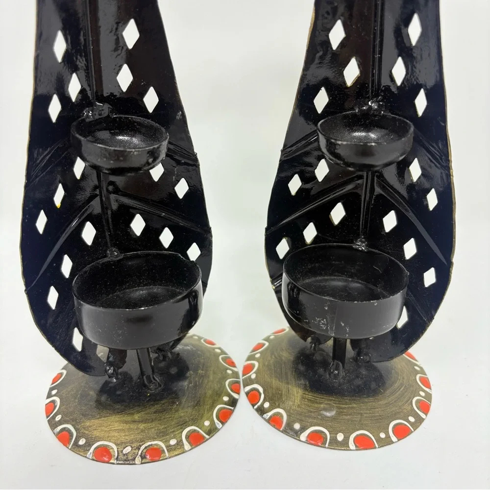 Set of 2 Candle Holder Diffuser Colorful Metal Indian Musician Table Decor 11.5”